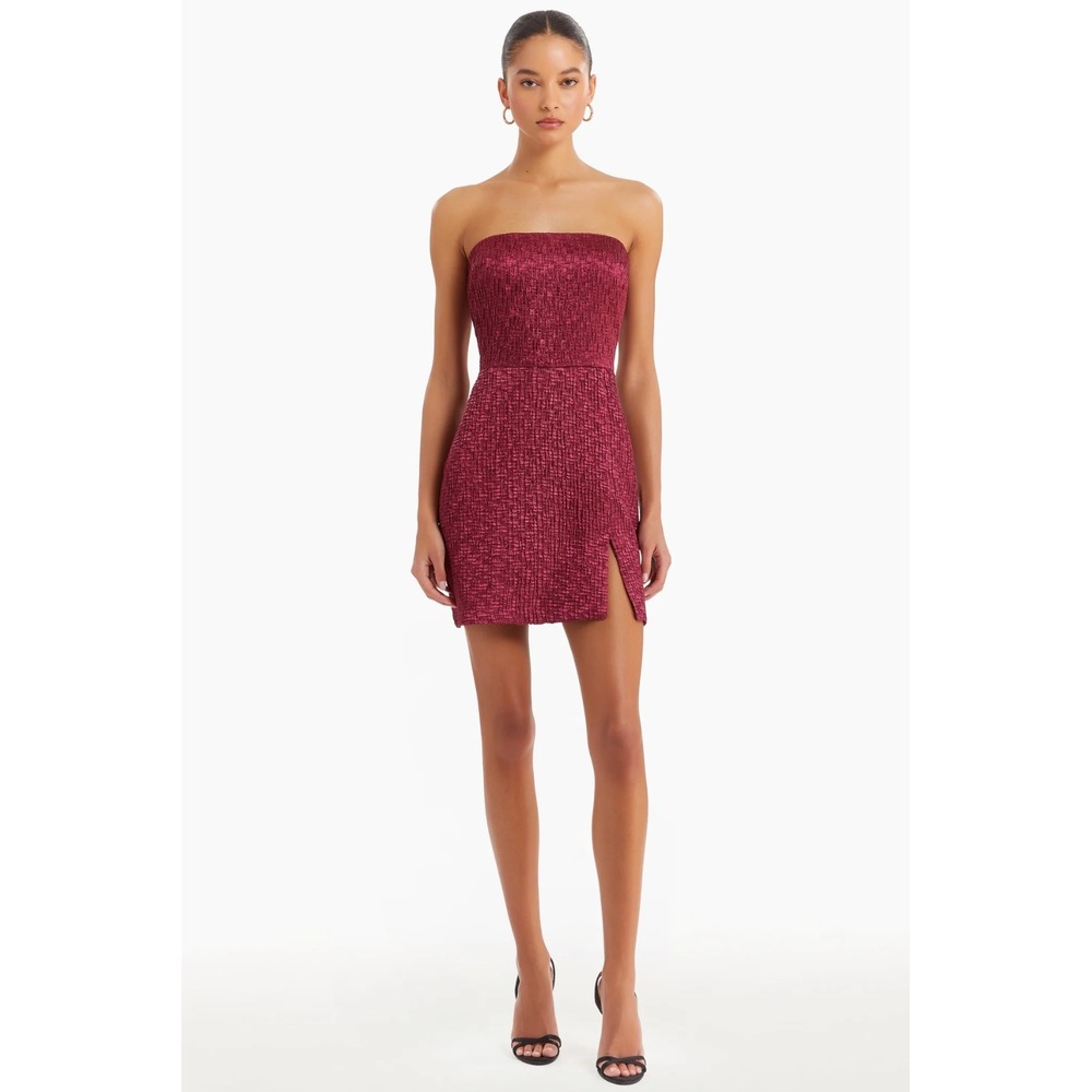 New! Amanda Uprichard Arely Strapless Mini Dress Burgundy Side Slit Size Small